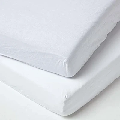 Image of HOMESCAPES Soft Linen White Cot Fitted Sheets 120 x 60 cm 2 Pack Textured Natural French Flax Fibre &amp; Pure 100% Cotton with Fully Elasticated Skirt Hypoallergenic Easy Care