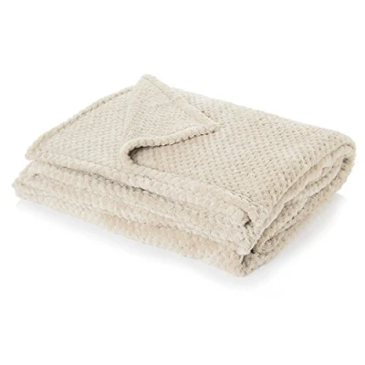 Image of Dreamscene Luxury Waffle Mink Honeycomb Faux Fur Warm Throw Over Sofa Bed Soft Blanket, Cream Ivory 200 x 240cm