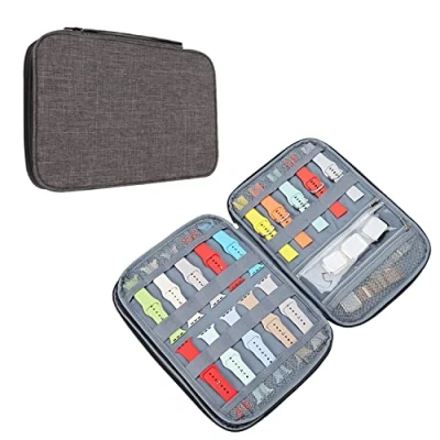 Image of Eono 15 Watch Bands Storage Bag, Expandable Band Organizer Travel Straps Carrying Case Pouch Compatible for iWatch Women Men and Accessories (L, Grey)