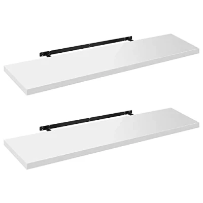 Image of WOLTU High Gloss Floating Shelves,Set of 2 Wall Shelf,CD DVD Storage Corner Shelf, Premium Wooden Shelves for Bedroom LivingRoom kitchen 100x22.9x3.8cm, White, RG9482ws