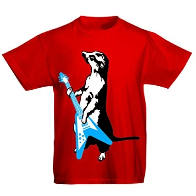 Image of Youth Kids Childrens Meerkat Playing Guitar Funny Rock Music T Shirt Red 12 13 Years (XL)
