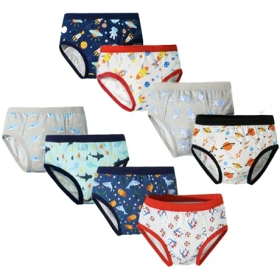 Image of FedMois Boys Cotton Briefs Underwear Underpants (Pack of 8), Shark and Planet, 5 7 Years