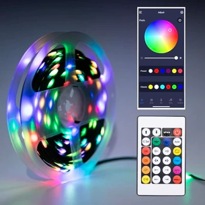 Image of Smart Fairy Lights 20M, Music Sync, Bluetooth App and Remote Control, RGBIC Colour Changing for Xmas Party/Wedding/Gaming Room Decoration, USB Power or Battery Operated IP68 Waterproof Outdoor