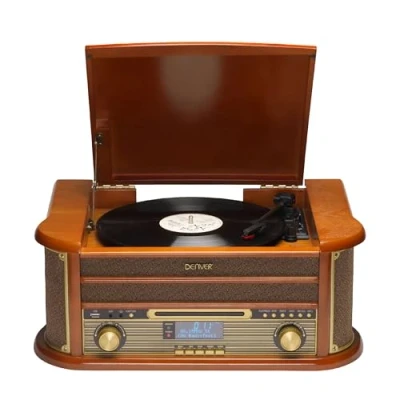 Image of Denver MRD 51 DAB+ FM/AM Radio with CD, Cassette and Turntable Wood Effect