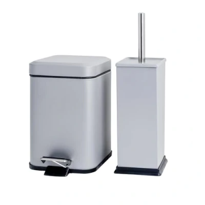 Image of Matt Grey Square Toilet Brush &amp; Bin Set By Harbour Housewares