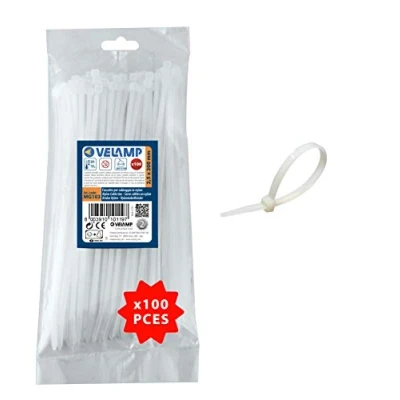 Image of Velamp Kit of 100 Ties 2.5x200 mm Cable clamp, Nylon 6.6, Hyper Resistant, White