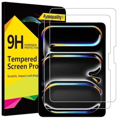 Image of 4youquality [2 Pack Screen Protector for iPad Pro 11 Inch 2024 M4, 9H Tempered Glass Film, Anti Scratch, Impact Resistant, HD Clear