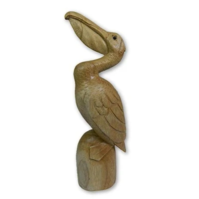 Image of Thai Gifts Wooden Pelican Carving Hand Carved Head Up 30cm