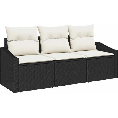 Image of vidaXL 3 Piece Garden Dining Set with Cushions Black Poly Rattan