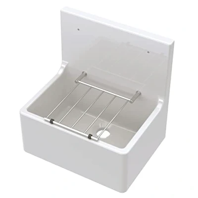 Image of Single Bowl Fireclay Cleaner Sink with Grill 515mm x 535mm 393mm White