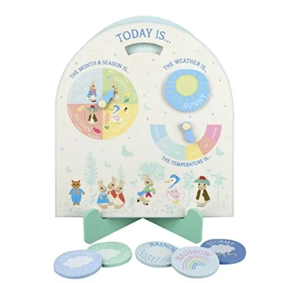 Image of Peter Rabbit Kids Weather Clock Wooden Toys Teaching Magnetic Station, Toddler Early Development &amp; Activity Official Licensed Gifts by Orange Tree