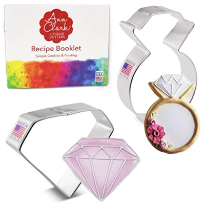 Image of Engagement Cookie Cutters 2 Pc Set Made in USA by Ann Clark, Diamond Ring &amp; Gem