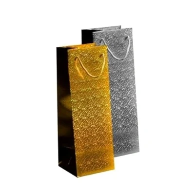 Image of Martello P2753 Christmas Xmas Gold/Silver Wine/Spirit Bottle Bags Assorted Designs Pack of 12