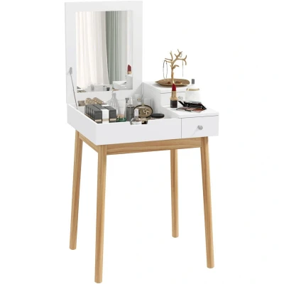 Image of HOMCOM Dressing Table Desk Flip up Mirror Multi Purpose 2 Drawers Makeup Bedroom White
