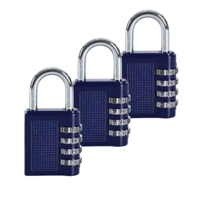 Image of HRLORK Combination Padlock 3 Packs School Locker Lock Outdoor Weatherproof Digit Resettable Code Blue