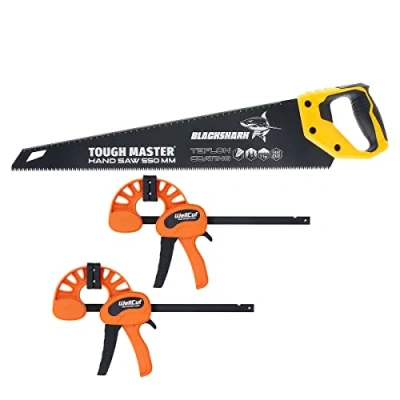 Image of TOUGH MASTER Professional Wood Saw 550mm, 7TPI Comfortable Non Slip Handle Woodworking Hand with 2 Piece Quick Grip Working Bar Clamping Force of 70kg