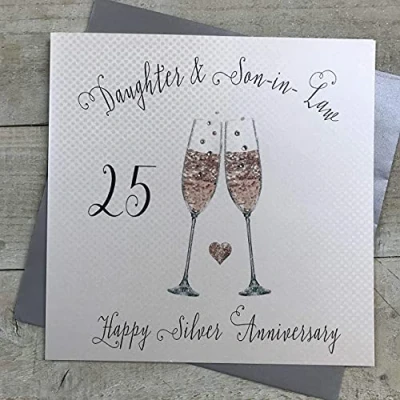 Image of 25TH Anniversary Handmade LARGE Card DAUGHTER &amp; SON IN LAW Silver Flutes BY WHITE COTTON CARDS (XSS260 25)