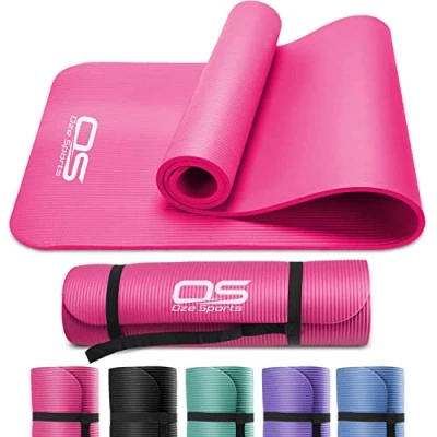 Image of Yoga mat Exercise NBR Fitness foam Extra Thick Non Slip Large Padded High Density ideal for HiiT Pilates gymnastics mats &amp; Workout with Free Carry Strap (Pink)