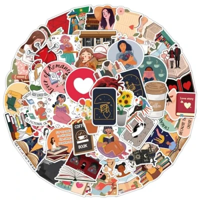 Image of 50 Pcs Reading Girl Stickers for Kids Teens Adults Boys Girls Gift,Stickers Pack Laptop,Skateboard,Luggage,Car,Bike, Cup,Computer,Water Bottle Decor,Reading Vinyl Waterproof Sticker Decals