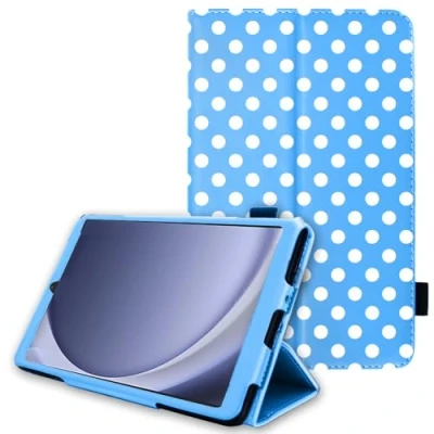 Image of TECHGEAR Leather Case for Samsung Galaxy Tab A9 8.7&quot; (SM X110 / SM X115) Premium PU Slim Folio Stand Cover with Hand Strap [Polka/Blue]