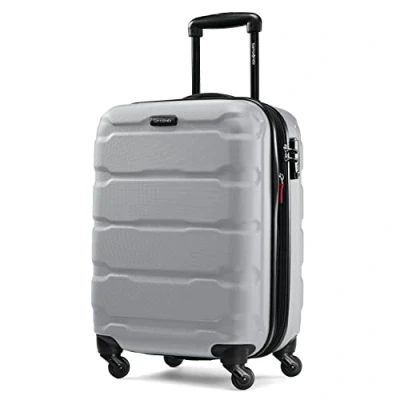 Image of Samsonite Unisex Adult Omni Pc Hardside Expandable Luggage with Spinner Wheels, Silver, Checked Medium 24 Inch, Wheels