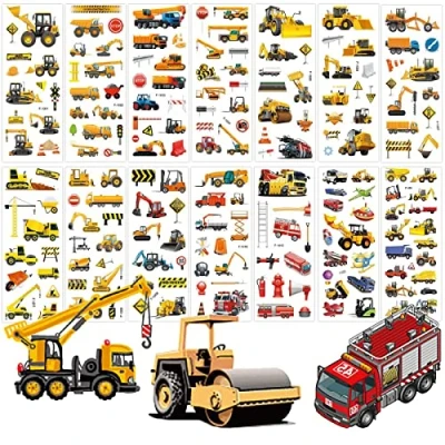 Image of Deen Stickers Children 14 Sheets,3D Puffy Kids Excavator Stickers, Engineering Vehicle Reward Boys Party Bag Fillers Birthday Favors Supplies Rewarding Gifts (TZ S005),17*7cm