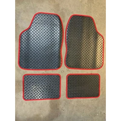 Image of TO FIT: Peugeot 207 UNIVERSAL RUBBER CAR FLOOR MATS BLACK WITH RED TRIM 4 PIECE SET