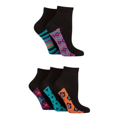 Image of Women&#039;s 5 Pair SOCKSHOP Plain and Patterned Bamboo Anklet Socks Sole Geometric 4 8
