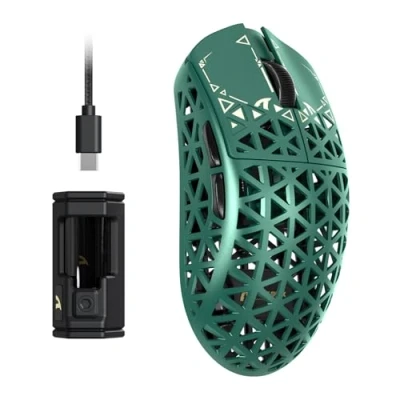 Image of ATTACK SHARK R5 Ultra Carbon Fibre HyperSpeed Wireless Gaming Mouse, 39g Ultralight Mice, 2.4G/BT/USB C Wired, PixArt PAW3950MAX Sensor, 8000Hz Polling Rate, 42KDPI, for Win/Mac Green