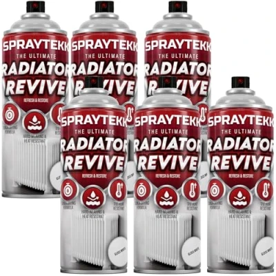 Image of SPRAYTEKK Radiator Spray Paint Heat Resistant up to 170C All in One Primer, Undercoat &amp; Topcoat Fast Drying, Anti Rust For Radiators, Pipes, Boilers Hot Water Tanks (Gloss White, 6)
