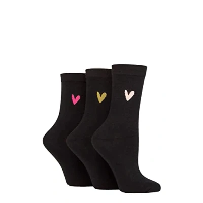 Image of Women&#039;s 3 Pair Caroline Gardner Patterned Cotton Socks Black Heart 4 8 Ladies