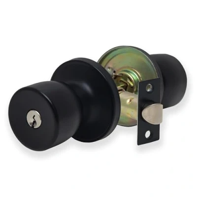 Image of XFORT Tulip Entrance Knob Set Matt Black, Door with Lock for Internal Wooden Doors