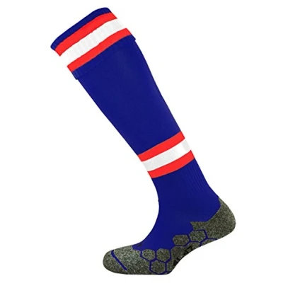 Image of Mitre Junior Division Tech Football Socks Long Sport Sock Lightweight Breathable Mesh, Navy/Scarlet/White, Mini (12 UK Child 2 UK)