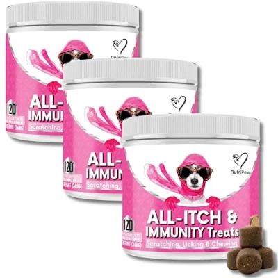 Image of NutriPaw All Itch Immunity Treats for Dogs Soothe Itchy Paws, Eyes, Ears, Skin Stop Itching, Licking, Scratching Good Small, Medium &amp; Large Supports Seasonal Itching Trio Value Pack