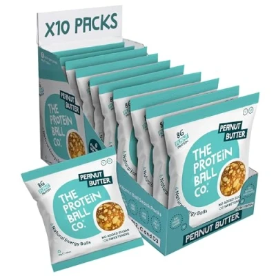 Image of Protein Balls Peanut Butter Flavour by The Ball Co 100% Natural, Plant Based, Vitamin Enriched, Snacks 10 x 45g Bags High Fibre, Gluten Free, No Artificial Sweeteners