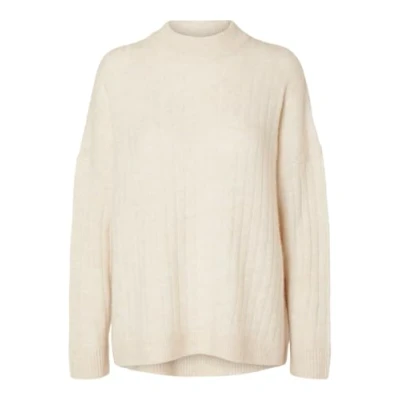 Image of SELECTED FEMME Women&#039;s Slfmaline Ls Knit High Neck Noos Jumper, Birch/Detail: Melange, XS