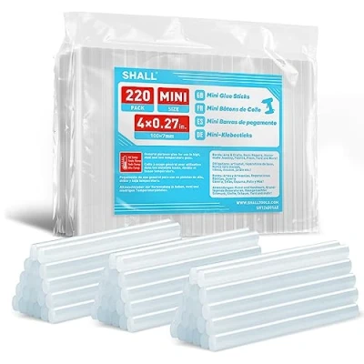 Image of SHALL Mini Hot Glue Sticks, 0.27&quot; x 4&quot; (7mm 100mm), 220 Pack Clear Gun Sticks for All Temperature Guns, Versatile Kids Adults