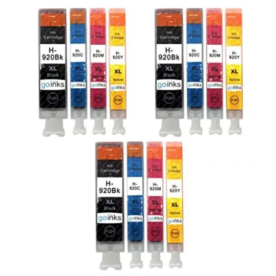 Image of 3 Go Inks Compatible Set of 4 to replace HP 920 Printer Ink Cartridge (12 Inks) Black, Cyan, Magenta, Yellow Compatible/non OEM for Photosmart Printers