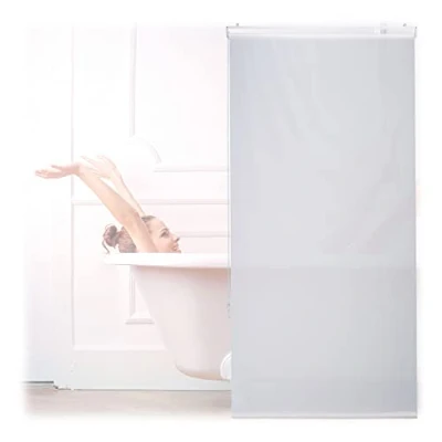 Image of Relaxdays Bathroom Roller Blind, for Shower &amp; Bathtub, Water Repellent, Quick Drying, Ceiling Window, 80x240cm, White