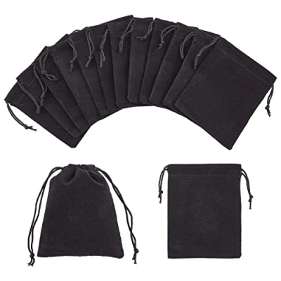 Image of NBEADS 100 Pcs Drawstring Velvet Wedding Party Favour Bags Pouches Jewelry Pouch Gift for Christmas Valentine&#039;s Day Jewellery Packaging, Black, 8.5x7cm
