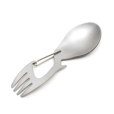 Image of Fork Stainless Steel Sporks Titanium Spoon with Can Bottle Opener Multi Tool for Camping Travel Cutlery Silver