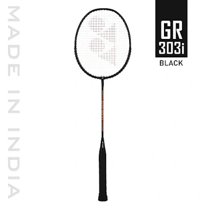 Image of Yonex GR 303i Badminton Racquet with Full Cover Color: Black Size: Standard Material: Aluminum for Beginners Shape: Isometric High Durability Lightweight Superior Control