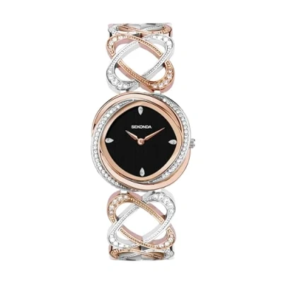 Image of Sekonda Hidden Hearts Ladies 29mm Quartz Watch in Black with Analogue Display, and Two Tone Alloy Strap 40508