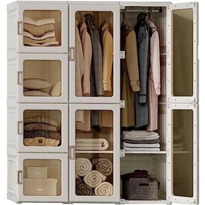 Image of Dripex Portable Wardrobe Closet Storage Organizer Transparent Door Panels,Suitable for Living Room, Bedroom,Plastic with Magnetic and Easy Assembly
