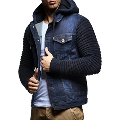 Image of Leif Nelson Men&#039;s Denim Jacket Hoodie LN 5240 Blue Small