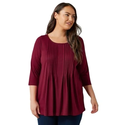 Image of EVANS Curve Burgundy Pintuck Modal Top Women&#039;s Plus Size