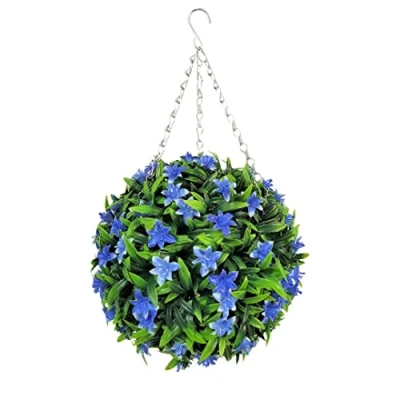 Image of Best Artificial 28cm Lily Topiary Hanging Flower Ball **UV Fade Protected** (Blue)