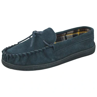 Image of Mens Jo &amp; Joe New England Real Suede Leather Moccasin Slippers Size 7 12 (UK 11, Navy)