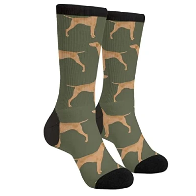 Image of XVBCDFG Vizsla Dog Camouflage Green Socks Men Women Funny Crazy Novelty Crew Tube Socks, Casual Athletic Sport Dress