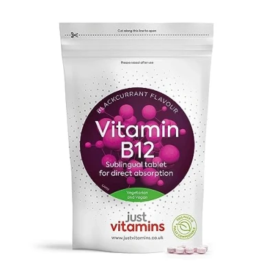 Image of Vitamin B12 High Strength 1000mcg, x180 Blackcurrant Flavoured Chewable Tablets (6 Month Supply) Vegan Sublingual Cyanocobalamin VIT Supplement, Energy, Metabolism, Tiredness &amp; Fatigue, UK Made
